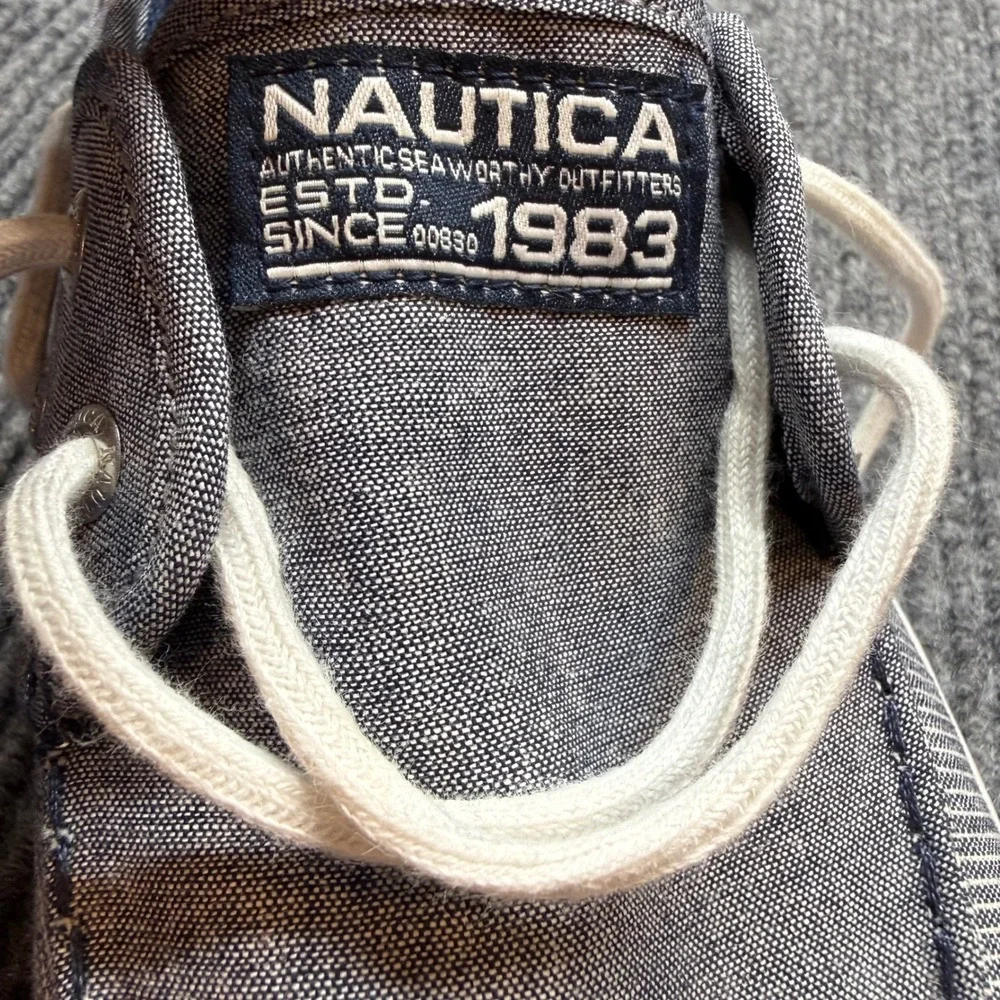Nautica Spinnaker Mens 12 Blue Chambray Canvas Boat Shoes Casual Sneakers